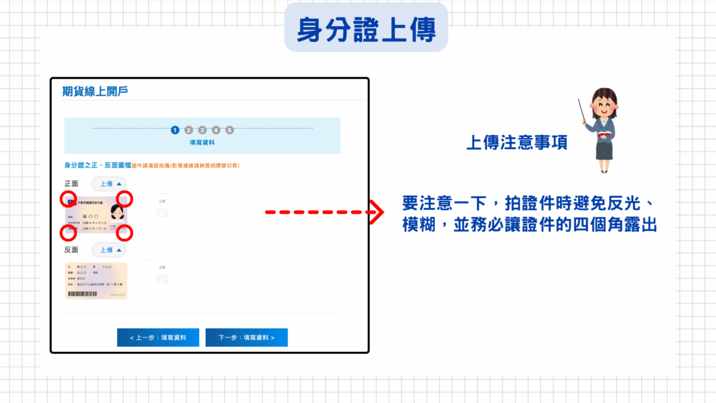 證件上傳注意事項：
要注意一下，拍證件時避免反光、模糊，並務必讓證件的四個角露出