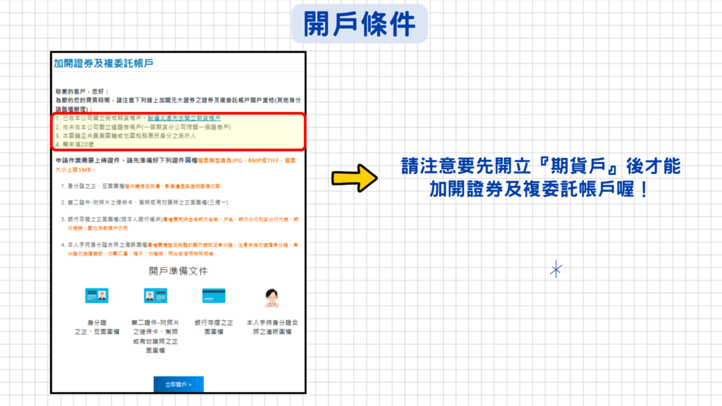 *注意:一定要先有開立過期貨戶後才能再加開證券&複委託帳戶喔!