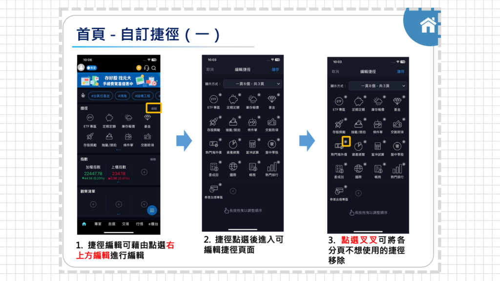 開戶完成後可以先下載元大手機交易軟體『投資先生』,建議可以先下載手機備援交易軟體『IB全球期權交易系統』!
元大下單軟體介紹:
i. 投資先生
新功能上線:股息再投入(領到的股息設定自動投入標的)
完整的台灣股市、國外股票、基金、海外債券、國內外期貨及選擇權等豐富的市場行情
圖像化資訊簡單明瞭、適合新手
結合元大專業團隊提供投顧會員個股研究報告與市場資訊
Android系統載點
IOS系統載點
ii.IB全球期權交易系統
可以使用智能條件單
一指滑動:輕鬆設定自選商品清單、 「到價、到量」警示通知
直覺式下單:點擊商品報價立即下單
Android系統載點
IOS系統載點
那麼,接下來為各位介紹如何規劃『投資先生』的