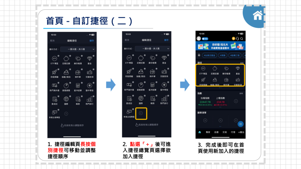 長按功能的圖示可以調整順序喔!